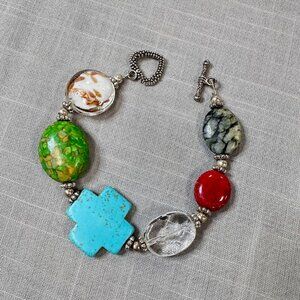 Vintage Faux Turquoise and Faux Stone Beaded Bracelet